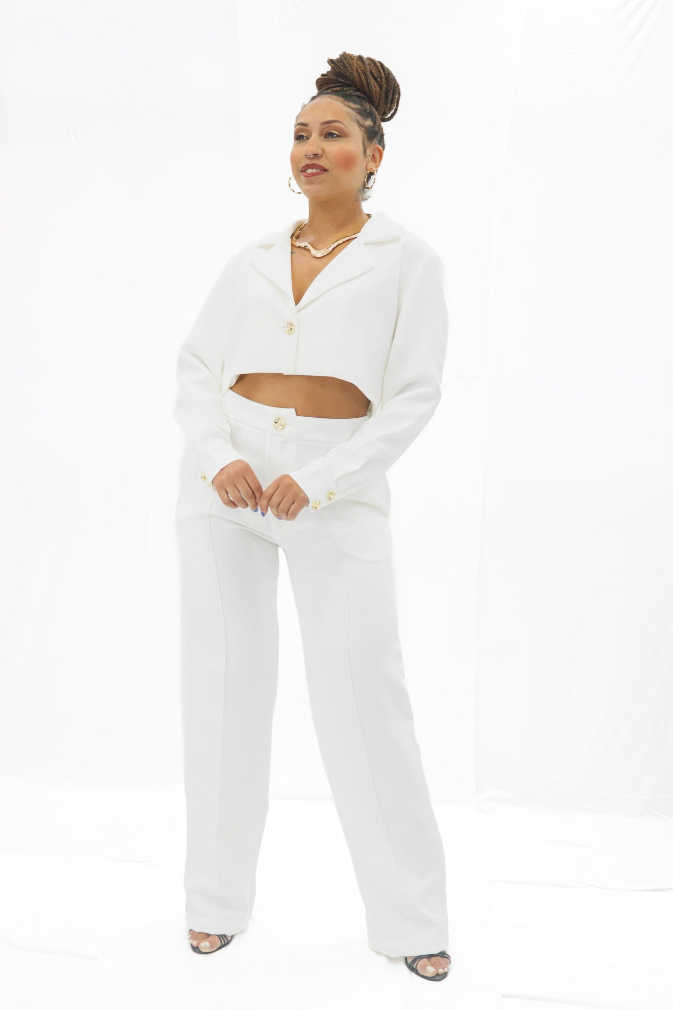 Calça Reta Feminina Alfaiataria Off-White Yebo